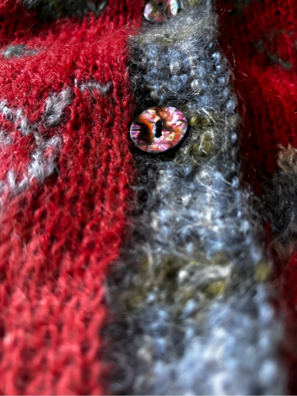 Icelandic Design Red Floral Cardigan Sweater with black lining size medium - Picture 5 of 9